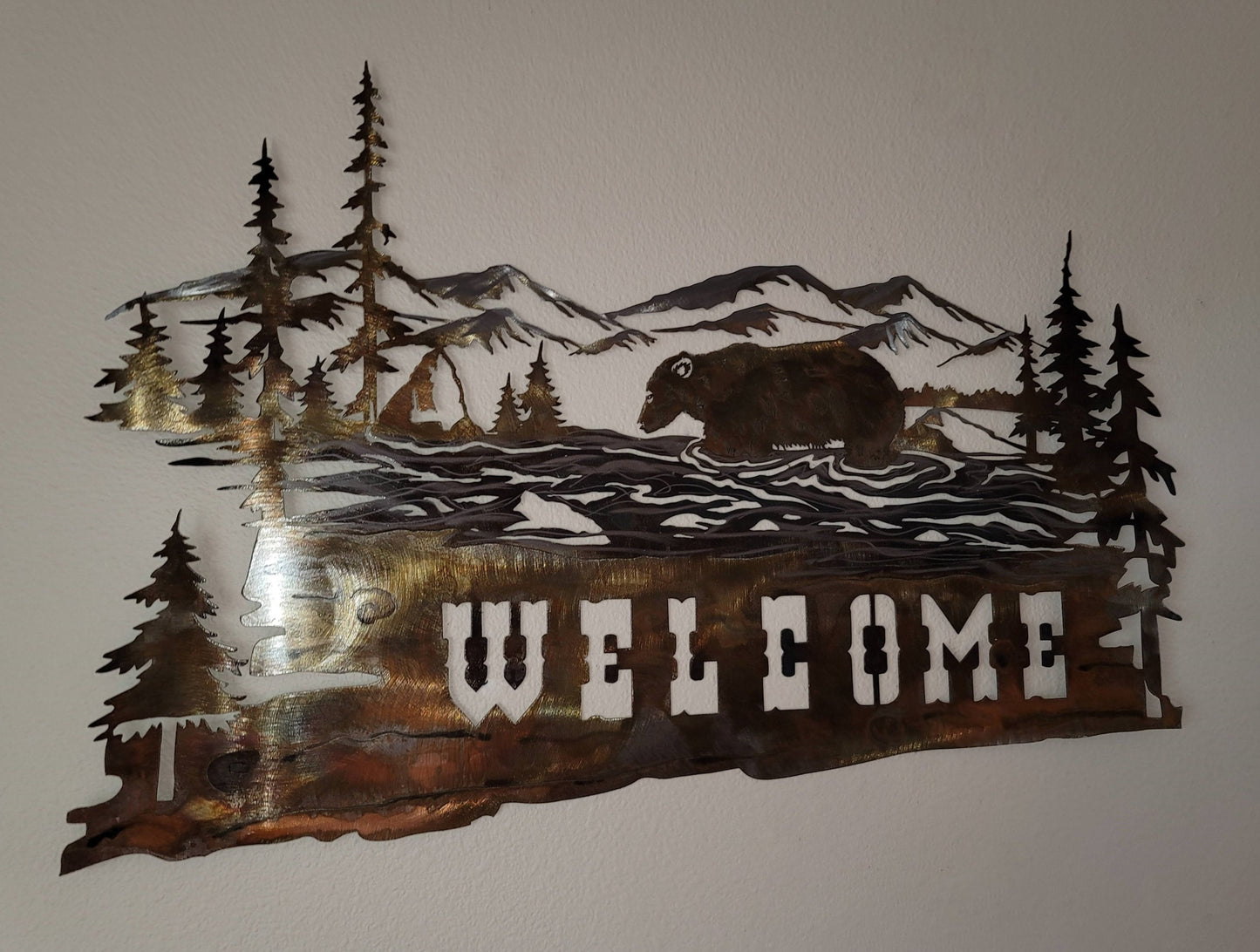 Bear and Mountain Scene Welcome Sign 5 Color Options