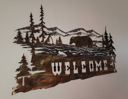 Bear and Mountain Scene Welcome Sign 5 Color Options