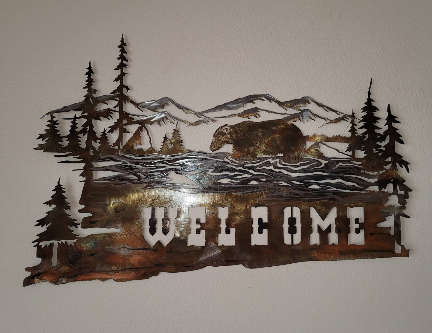 Bear and Mountain Scene Welcome Sign 5 Color Options